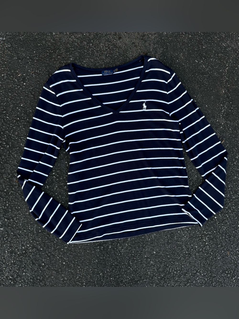 Polo Ralph Lauren Women’s Striped V Neck Long Sleeve Shirt Size XL Preppy Pony